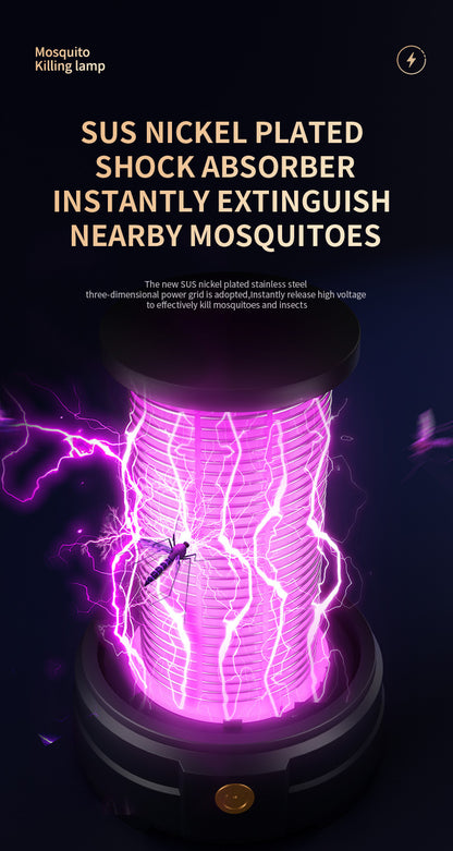 USB Rechargeable Black Portable 3-in-1 Electric Mosquito Zapper Lamp - UV Bug Killer, Warm Night Light & Bright Lantern - Image 6