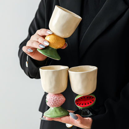 Pink Whimsical Strawberry Stem Ceramic Goblet - 150ml Hand-Painted Strawberry Design, Unique Coffee & Drinkware Gift with Box - Image 4