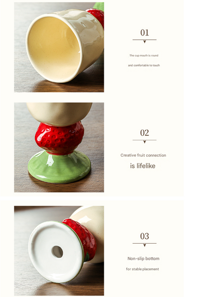 Red Whimsical Strawberry Stem Ceramic Goblet - 150ml Hand-Painted Strawberry Design, Unique Coffee & Drinkware Gift with Box - Image 6