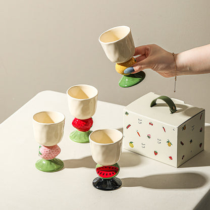 Red Whimsical Watermelon Stem Ceramic Goblet - 150ml Hand-Painted Watermelon Design, Unique Coffee & Drinkware Gift with Box - Image 2