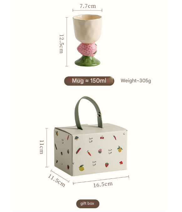Red Whimsical Watermelon Stem Ceramic Goblet - 150ml Hand-Painted Watermelon Design, Unique Coffee & Drinkware Gift with Box - Image 5