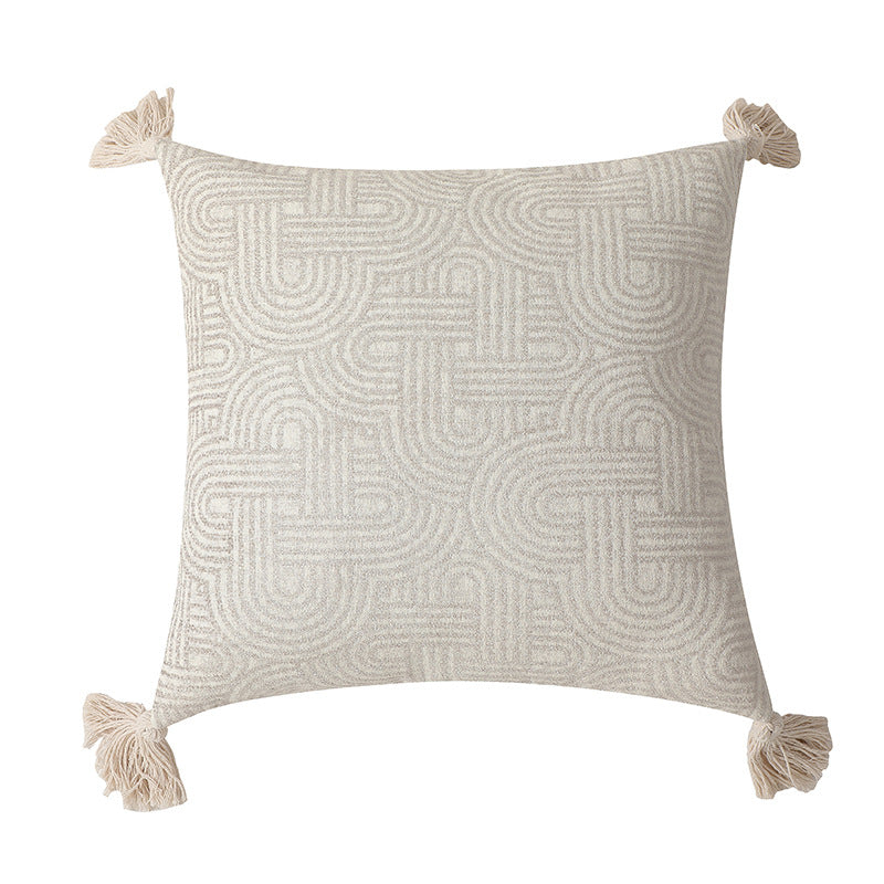 Grey Chic Geometric Jacquard Cushion Covers with Tassels - Set of 2, Plush Blend for Sofa & Bed Decor (45x45cm, Insert Not Included) - Image 4