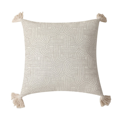 Black Chic Geometric Jacquard Cushion Covers with Tassels - Set of 2, Plush Blend for Sofa & Bed Decor (45x45cm, Insert Not Included) - Image 4