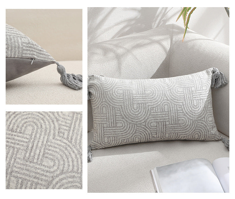 Black Chic Geometric Jacquard Cushion Covers with Tassels - Set of 2, Plush Blend for Sofa & Bed Decor (45x45cm, Insert Not Included) - Image 5