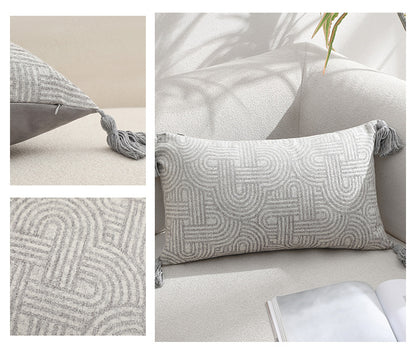 Black Chic Geometric Jacquard Cushion Covers with Tassels - Set of 2, Plush Blend for Sofa & Bed Decor (45x45cm, Insert Not Included) - Image 5