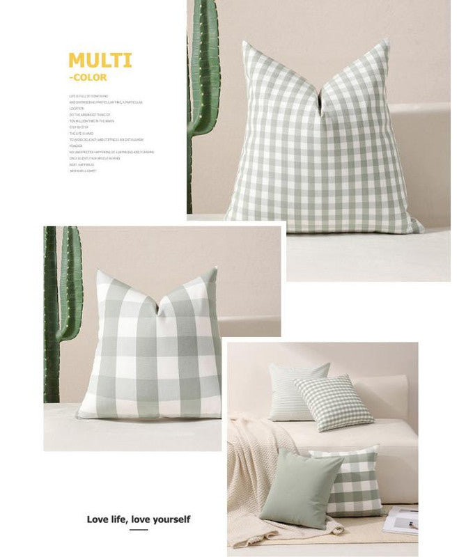 Green Small Plaid Pattern Set of 2 Decorative Cushion Covers - 45x45cm, Soft Polyester (Inserts Not Included) - Image 4