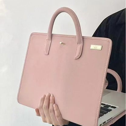 Chic Pink 14-Inch Laptop Handbag - PU Leather Sleeve with Carry Handles & Cooling Vents - Image 2