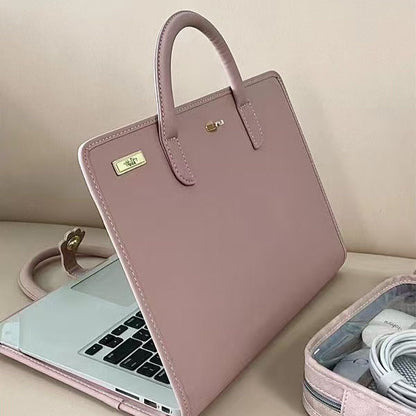 Chic Pink 14-Inch Laptop Handbag - PU Leather Sleeve with Carry Handles & Cooling Vents - Image 3
