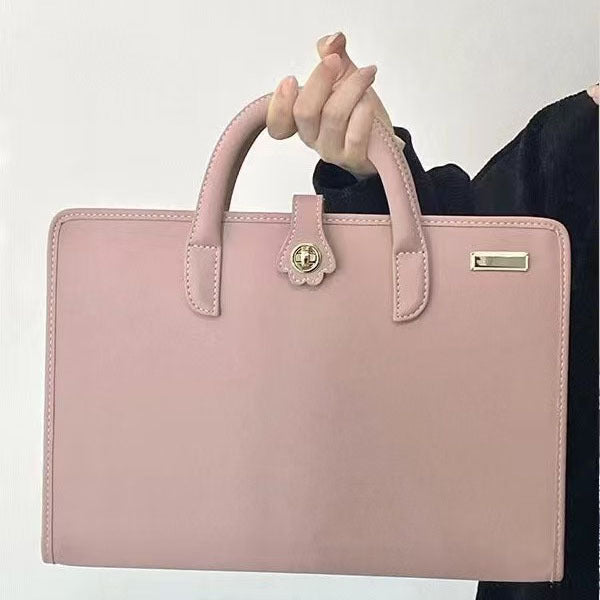 Chic Pink 14-Inch Laptop Handbag - PU Leather Sleeve with Carry Handles & Cooling Vents - Image 4