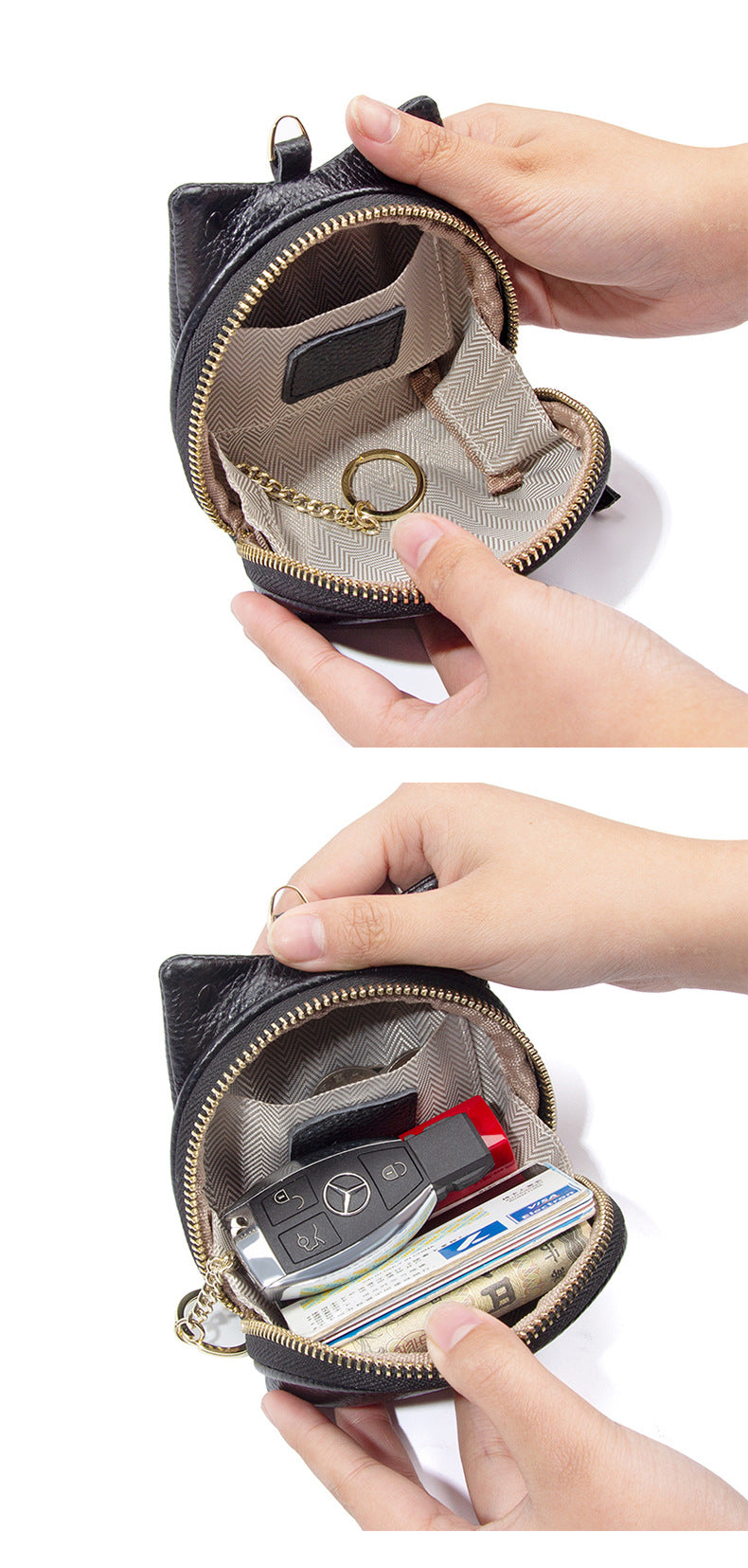 Green Leather Frog Design Coin Purse - Cute Cartoon Mini Wallet Pouch for Keys & Coins with Keyring - Image 3
