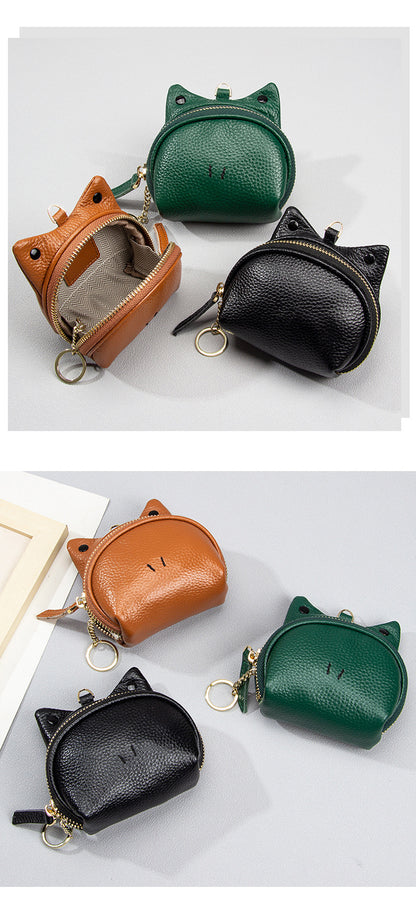 Grey Leather Frog Design Coin Purse - Cute Cartoon Mini Wallet Pouch for Keys & Coins with Keyring - Image 2