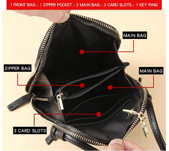 Beige Premium Leather Mini Crossbody Phone Bag - Stylish Multi-Pocket Organizer for Women - Image 4