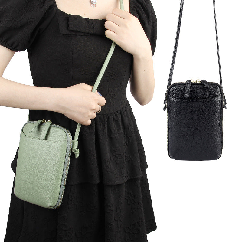 Light Green Premium Leather Mini Crossbody Phone Bag - Stylish Multi-Pocket Organizer for Women - Image 2