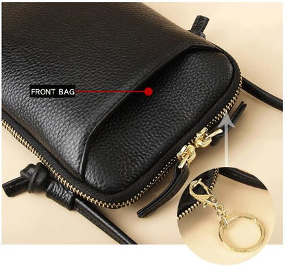 Light Green Premium Leather Mini Crossbody Phone Bag - Stylish Multi-Pocket Organizer for Women - Image 5