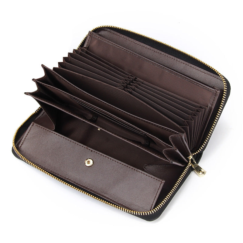Dark Blue Premium Genuine Leather RFID Blocking Long Wallet - Unisex Multi-Card Organizer Clutch with Zip-Around Closure - Image 3
