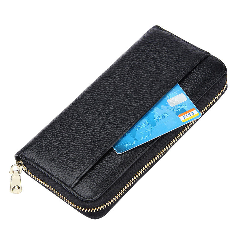 Wine Red Premium Genuine Leather RFID Blocking Long Wallet - Unisex Multi-Card Organizer Clutch with Zip-Around Closure - Image 4