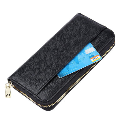 Wine Red Premium Genuine Leather RFID Blocking Long Wallet - Unisex Multi-Card Organizer Clutch with Zip-Around Closure - Image 4