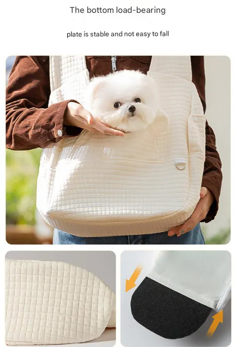 Beige Soft Quilted Pet Carrier Backpack - Front Pack for Small Dogs & Cats (Up to 6kg) | Secure X-Straps, Breathable Design - Image 5