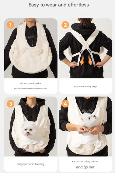 Beige Soft Quilted Pet Carrier Backpack - Front Pack for Small Dogs & Cats (Up to 6kg) | Secure X-Straps, Breathable Design - Image 6