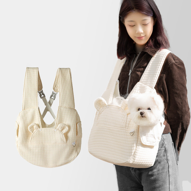 Grey Soft Quilted Pet Carrier Backpack - Front Pack for Small Dogs & Cats (Up to 6kg) | Secure X-Straps, Breathable Design - Image 3
