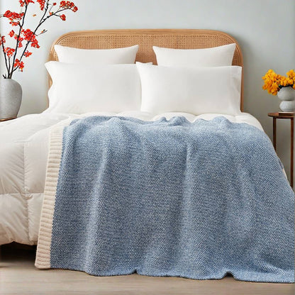 Blue and White Plush Chenille-Knit Throw Blanket - Soft Cozy Polyester for Bed & Sofa | Textured Two-Tone Design (127x153cm) - Image 5