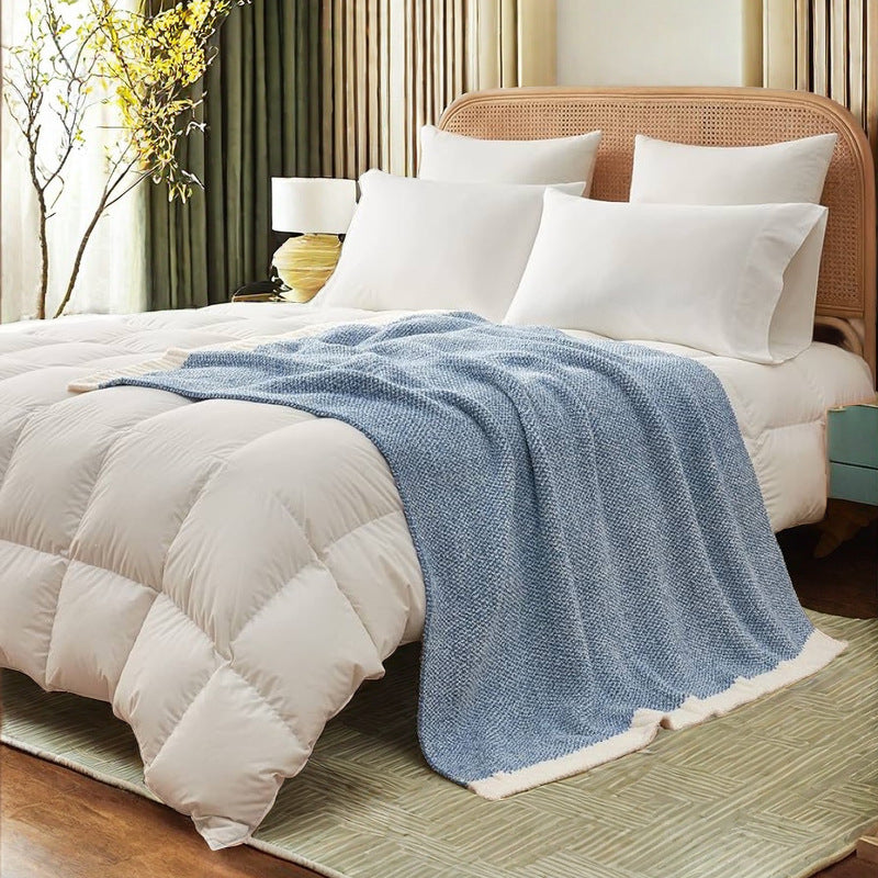 Black and White Plush Chenille-Knit Throw Blanket - Soft Cozy Polyester for Bed & Sofa | Textured Two-Tone Design (127x153cm) - Image 3