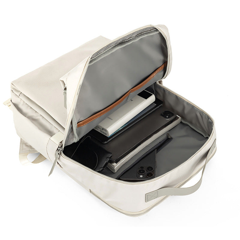 Beige Slim Minimalist Laptop Backpack - Shockproof & Anti-Theft Design, Travel-Friendly with Luggage Strap, Water-Resistant - Image 8