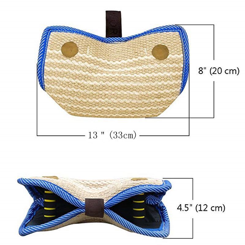 Yellow and Khaki Heavy Duty Jute Dog Bite Pillow - Professional Training Tug Toy with 3 Handles for Schutzhund, K9, Agility & Bite Work - Image 3