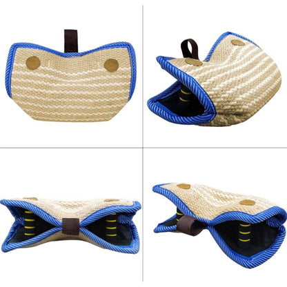 Yellow and Khaki Heavy Duty Jute Dog Bite Pillow - Professional Training Tug Toy with 3 Handles for Schutzhund, K9, Agility & Bite Work - Image 6