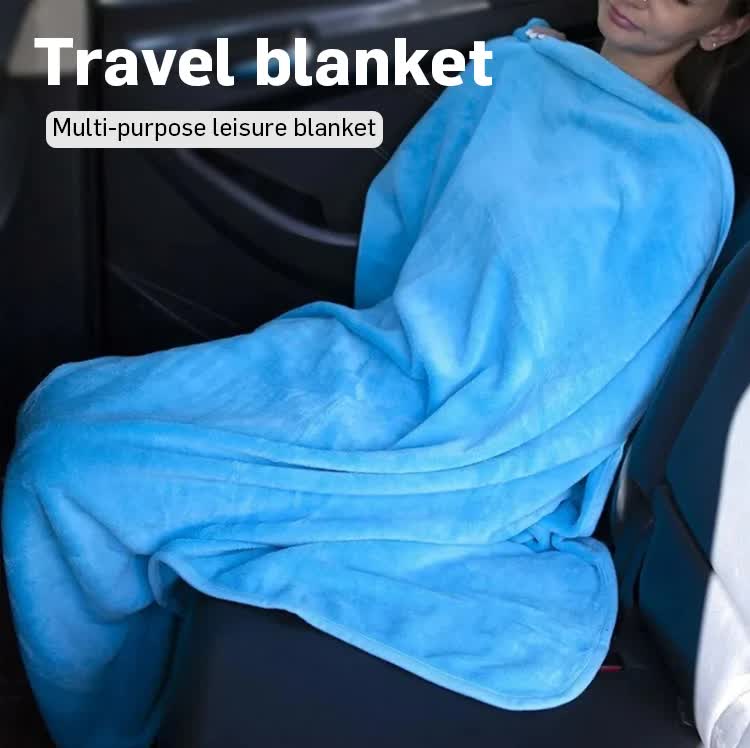 Pink 2-in-1 Plush Travel Blanket & Pillow Set - Soft Flannel with Luggage Strap & Carabiner (50x60in) - Image 2