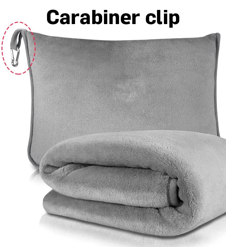 Light Blue 2-in-1 Plush Travel Blanket & Pillow Set - Soft Flannel with Luggage Strap & Carabiner (50x60in) - Image 5