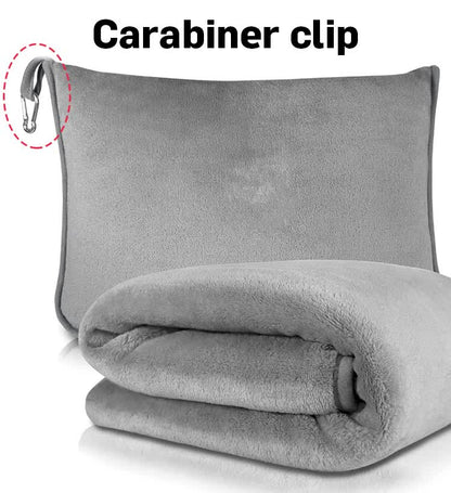 Light Blue 2-in-1 Plush Travel Blanket & Pillow Set - Soft Flannel with Luggage Strap & Carabiner (50x60in) - Image 5