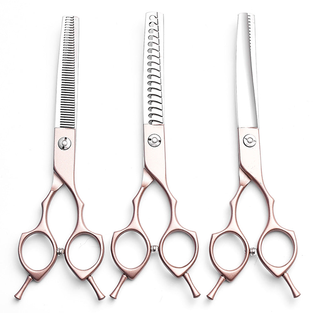Rose Gold and Silver Professional 6.5 Inch CURVED Pet Grooming Blending Shears - 38-Tooth Stainless Steel Fluffy Finish Scissors for Dogs & Cats - Image 3