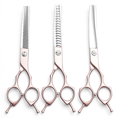 Rose Gold and Silver Professional 6.5 Inch CURVED Pet Grooming Blending Shears - 38-Tooth Stainless Steel Fluffy Finish Scissors for Dogs & Cats - Image 3