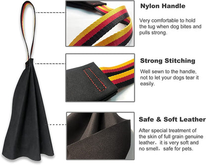 Black Premium Full-Grain Leather Dog Training Tug - Interactive Bite Rag with Strong Loop Handle for Play & Drive Building - Image 4