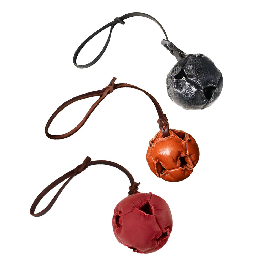 Black Durable Leather Dog Training Ball with Loop Handle - Interactive Bite & Tug Toy for Playful Pups - Image 2