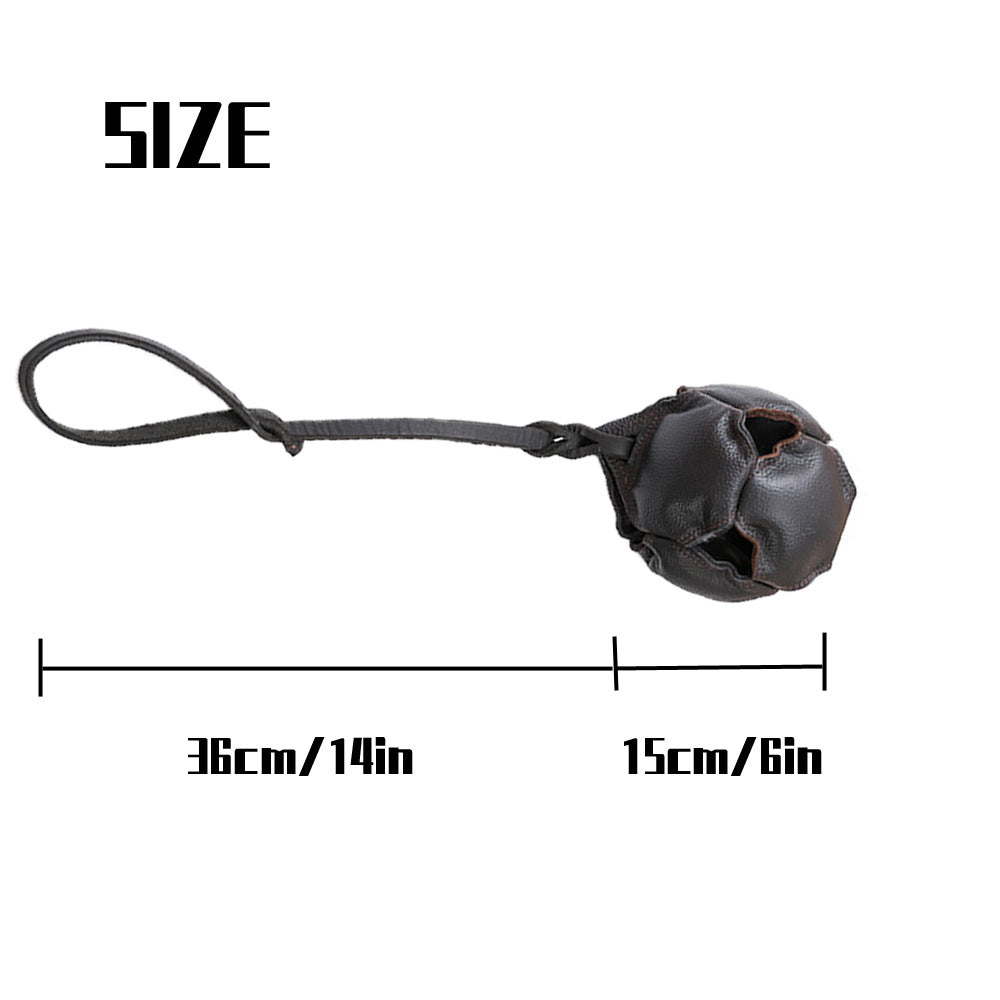 Black Durable Leather Dog Training Ball with Loop Handle - Interactive Bite & Tug Toy for Playful Pups - Image 3