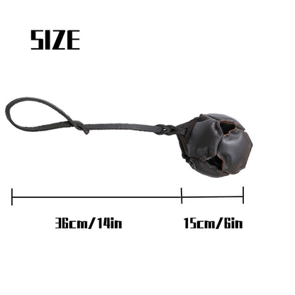Black Durable Leather Dog Training Ball with Loop Handle - Interactive Bite & Tug Toy for Playful Pups - Image 3