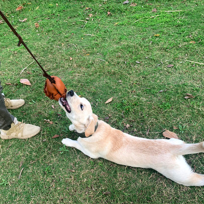 Brown Durable Leather Dog Training Ball with Loop Handle - Interactive Bite & Tug Toy for Playful Pups - Image 6
