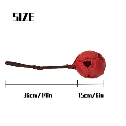 Red Durable Leather Dog Training Ball with Loop Handle - Interactive Bite & Tug Toy for Playful Pups - Image 3