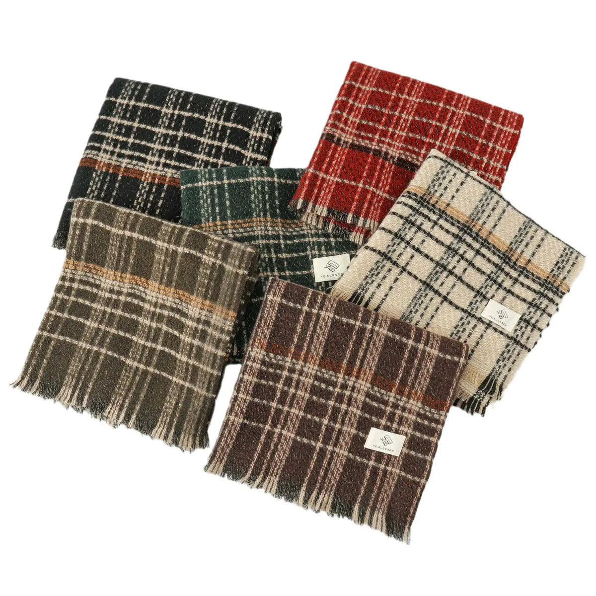 Beige Chic Plaid Winter Scarf - Large Soft Polyester Shawl Wrap with Tassels, Korean Inspired Fashion - Image 2