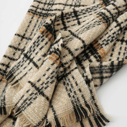Coffee Chic Plaid Winter Scarf - Large Soft Polyester Shawl Wrap with Tassels, Korean Inspired Fashion - Image 7