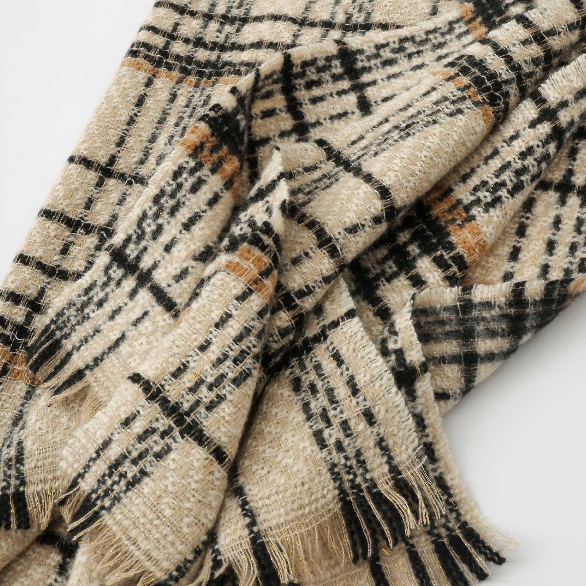 Dark Grey Chic Plaid Winter Scarf - Large Soft Polyester Shawl Wrap with Tassels, Korean Inspired Fashion - Image 7