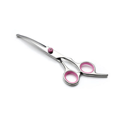 Pink and Silver Complete 5-Piece Pet Grooming Scissors Kit - Stainless Steel Straight, Curved & Thinning Shears with Comb & PU Case (6.0 Inch) - Image 7