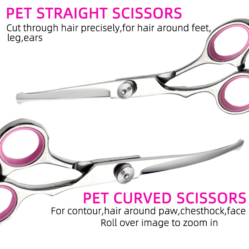 Blue and Silver Complete 5-Piece Pet Grooming Scissors Kit - Stainless Steel Straight, Curved & Thinning Shears with Comb & PU Case (6.0 Inch) - Image 2