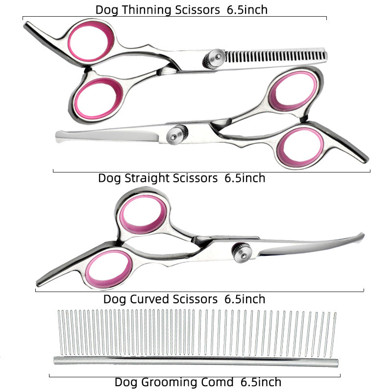 Blue and Silver Complete 5-Piece Pet Grooming Scissors Kit - Stainless Steel Straight, Curved & Thinning Shears with Comb & PU Case (6.0 Inch) - Image 3