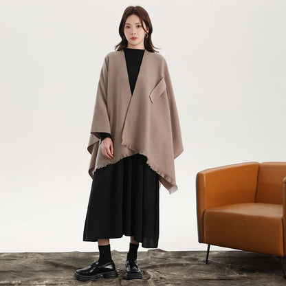 Dark Green Elegant Soft Knit Poncho Cape - Warm Autumn Winter Shawl Wrap with Side Tie, Thick & Luxurious Feel - Image 3