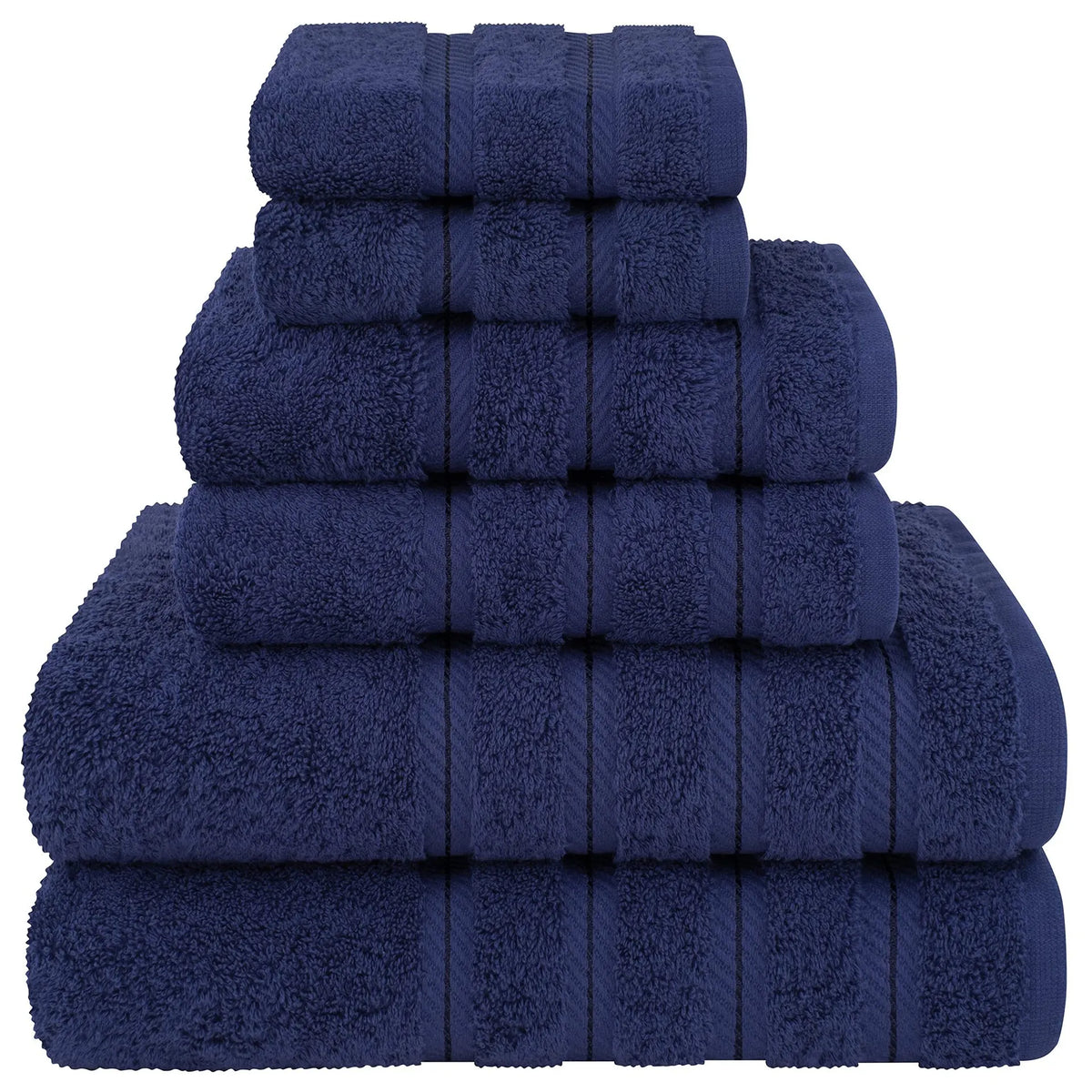 Dark Blue Luxury 6-Piece Combed Cotton Towel Bale Set - Ultra Soft & Absorbent Bath, Hand, Face Towels