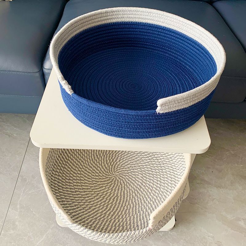 Grey and White Chic Two-Tone Woven Cotton Rope Cat Bed - Cozy Handmade Pet Nest & Storage Basket - Image 3