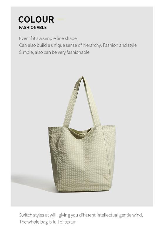 Light Green Stylish Lightweight Seersucker Gingham Tote Bag - Spacious Multi-Pocket Shoulder Bag with Zipper - Image 2